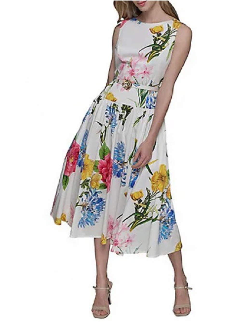 NWT Karl Lagerfeld Paris Poplin Floral Belted Midi
Dress